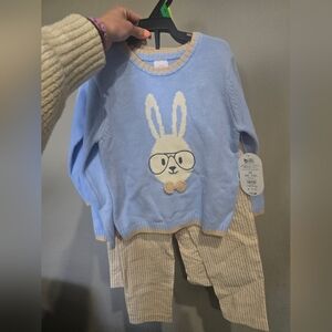 Boys Easter Bunny Sweater Set With Striped Pants New With Tags